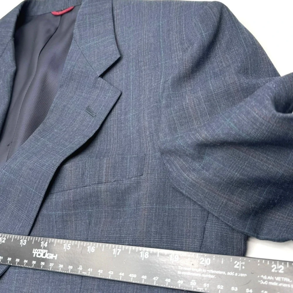 HART SCHAFFNER & MARX Men's 44R W34 Blue Glen Plaid Wool Viracle Two Piece Suit
